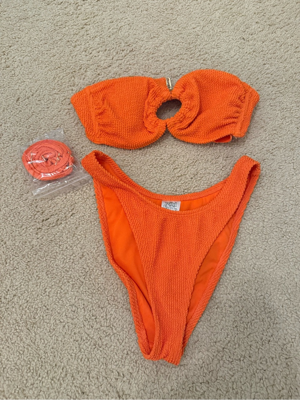 wild fable Bright Orange Textured Bandeau Bikini Set